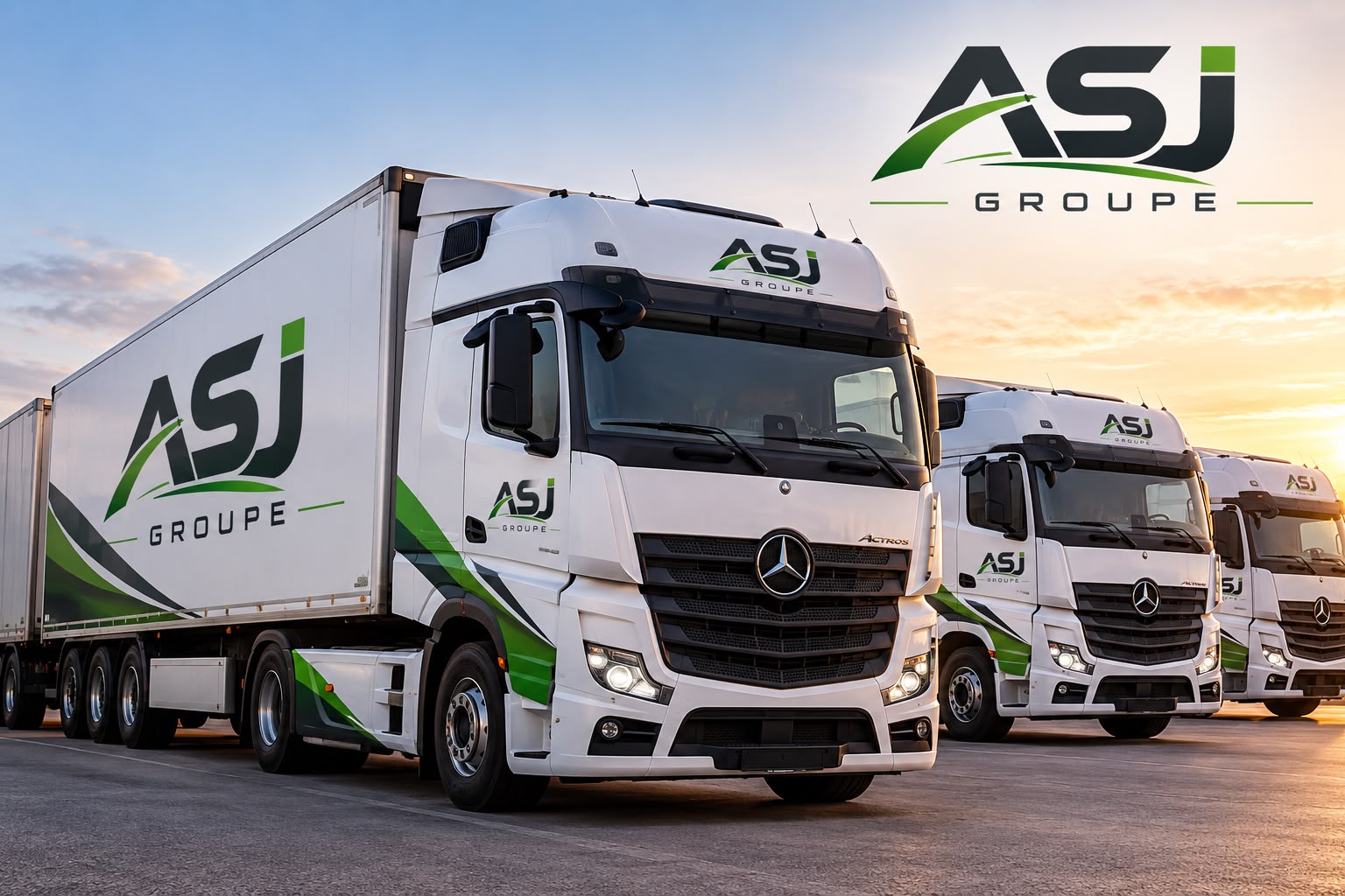 Camions aux couleurs vertes et anthracite d’ASJ Groupe